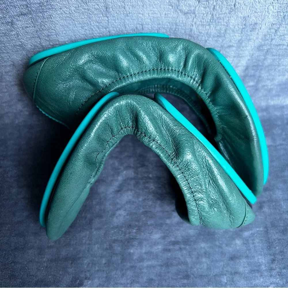Tieks By Gavriely Flat Shoes Sz 7 Pacific Green Leather Ballet  Flats Foldable - Picture 10 of 17